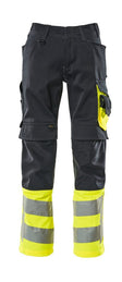 Broek met kniezakken 15679 - 01017 - donkermarine/hi-vis geel