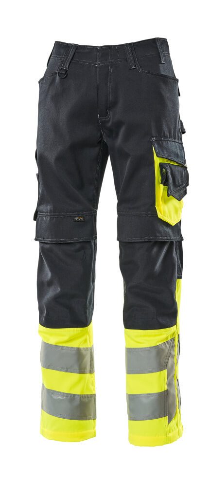 Broek met kniezakken 15679 - 01017 - donkermarine/hi-vis geel