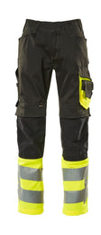 Broek met kniezakken 15679 - 0917 - zwart/hi-vis geel