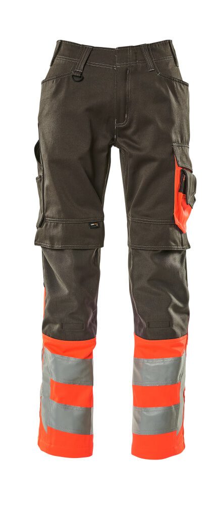 Broek met kniezakken 15679 - 18222 - donkerantraciet/hi-vis rood
