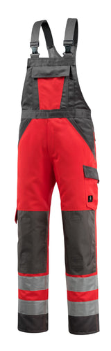 Amerikaanse overall met kniezakken 15969 - 22218 - hi-vis rood/donkerantraciet