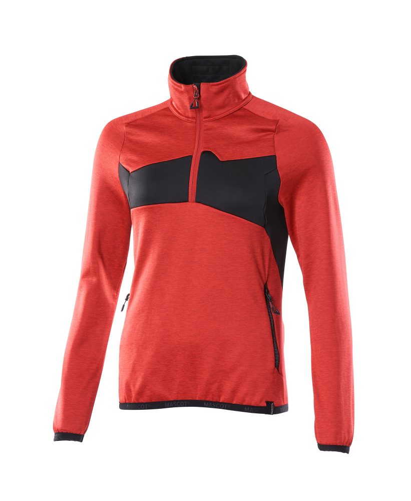 Fleecetrui met korte rits Dames 18053 - 20209 - signaalrood/zwart