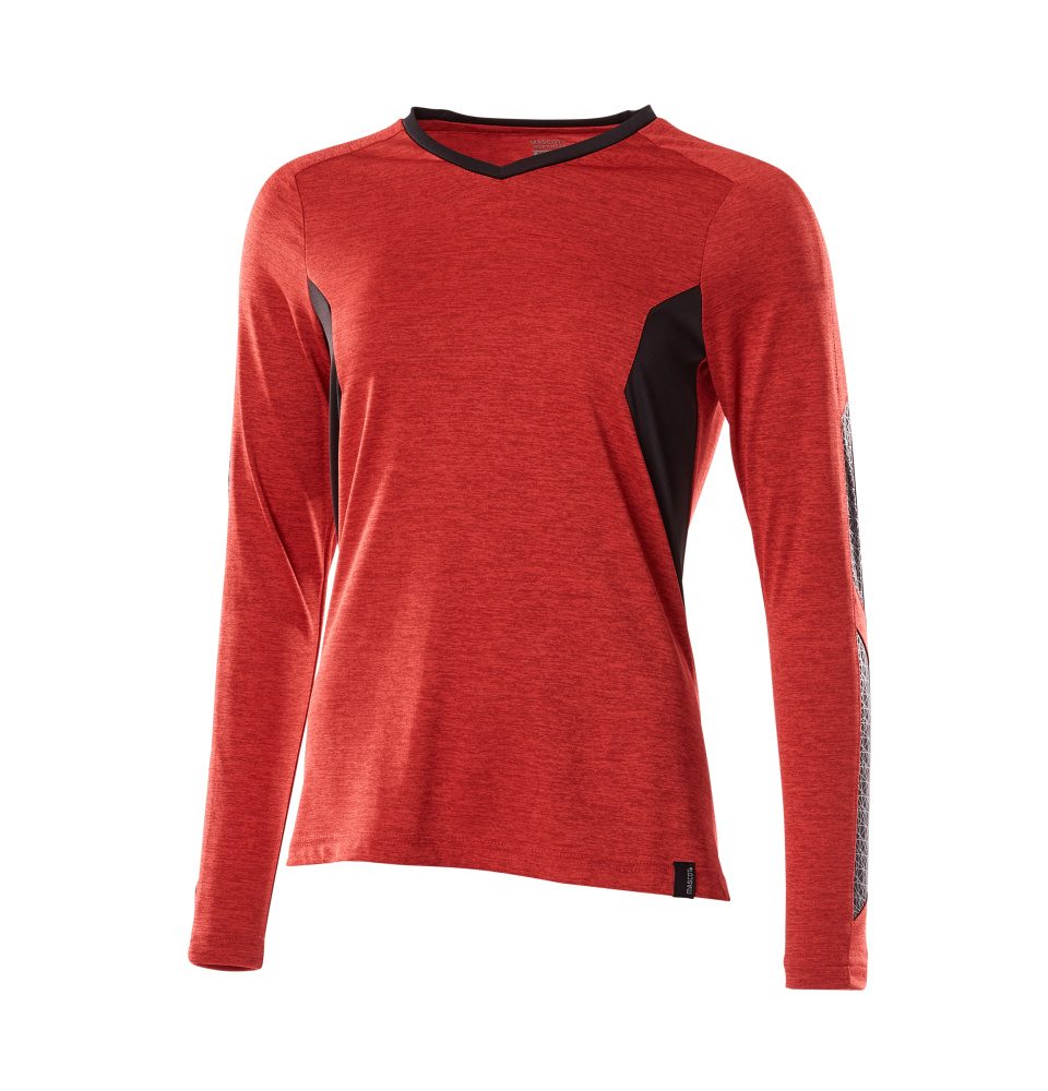 T-shirt lange mouwen Dames 18091 - 20209 - signaalrood-gemêleerd/zwart