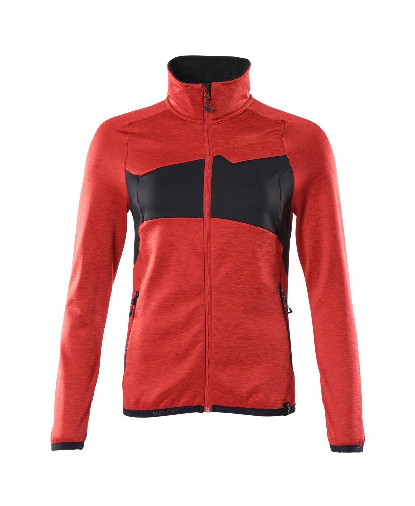 Fleecetrui met rits Dames 18153 - 20209 - signaalrood/zwart