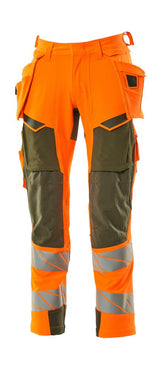 Broek met spijkerzakken 19031 - 1433 - hi-vis oranje/mosgroen