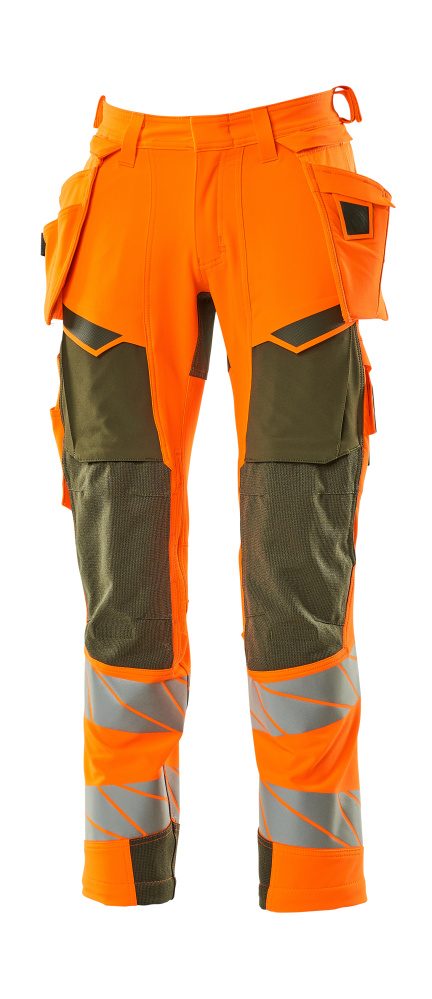 Broek met spijkerzakken 19031 - 1433 - hi-vis oranje/mosgroen