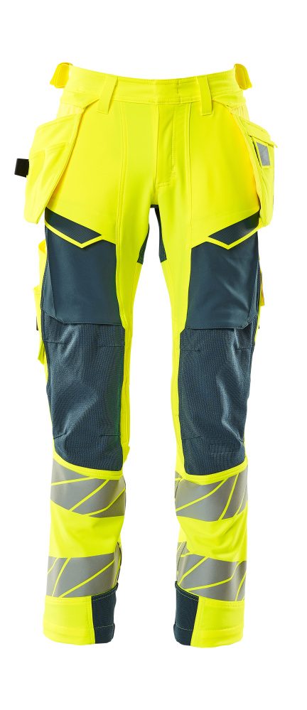 Broek met spijkerzakken 19031 - 1744 - hi-vis geel/donkerpetrol