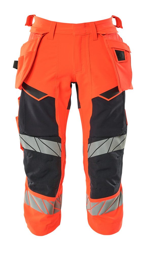 Driekwart broek met spijkerzakken 19049 - 22210 - hi-vis rood/donkermarine