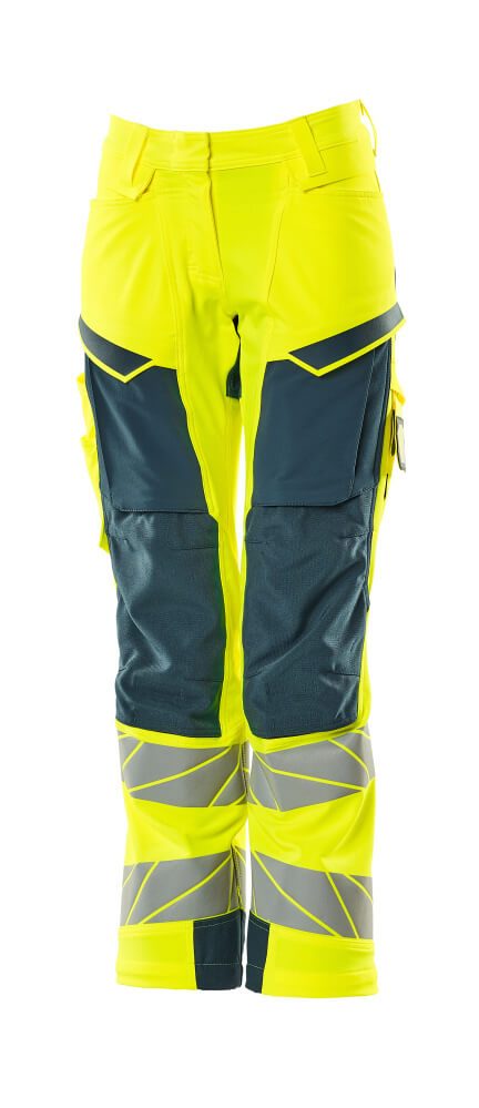 Broek met kniezakken Dames 19078 - 1744 - hi-vis geel/donkerpetrol