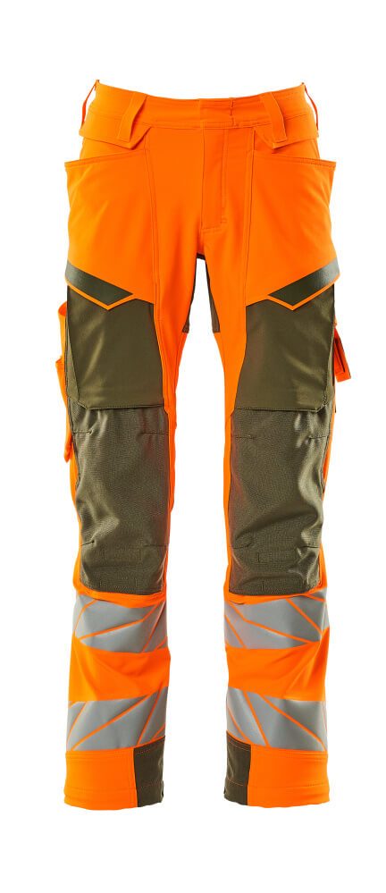 Broek met kniezakken 19079 - 1433 - hi-vis oranje/mosgroen