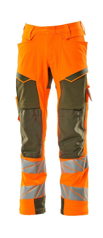 Broek met kniezakken 19079 - 1433 - hi-vis oranje/mosgroen