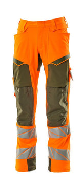 Broek met kniezakken 19079 - 1433 - hi-vis oranje/mosgroen