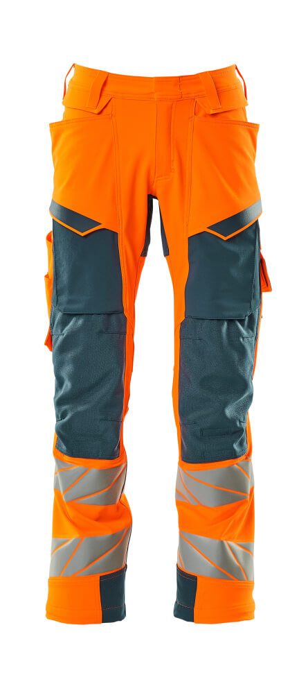 Broek met kniezakken 19079 - 1444 - hi-vis oranje/donkerpetrol