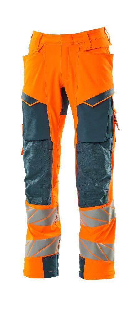 Broek met kniezakken 19079 - 1444 - hi-vis oranje/donkerpetrol