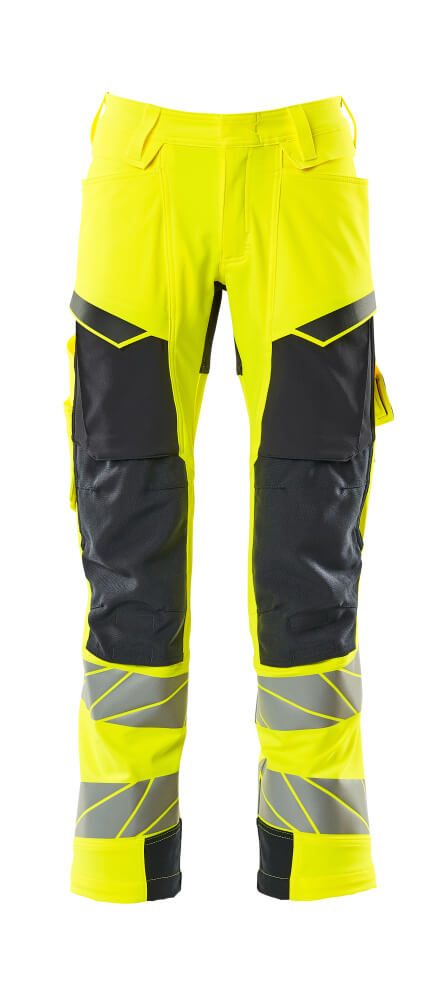 Broek met kniezakken 19079 - 17010 - hi-vis geel/donkermarine
