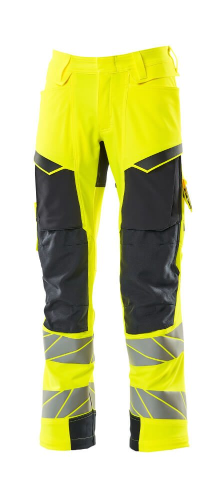 Broek met kniezakken 19079 - 17010 - hi-vis geel/donkermarine