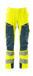 Broek met kniezakken 19079 - 1744 - hi-vis geel/donkerpetrol