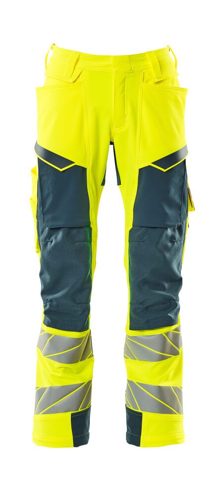 Broek met kniezakken 19079 - 1744 - hi-vis geel/donkerpetrol