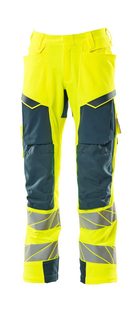 Broek met kniezakken 19079 - 1744 - hi-vis geel/donkerpetrol