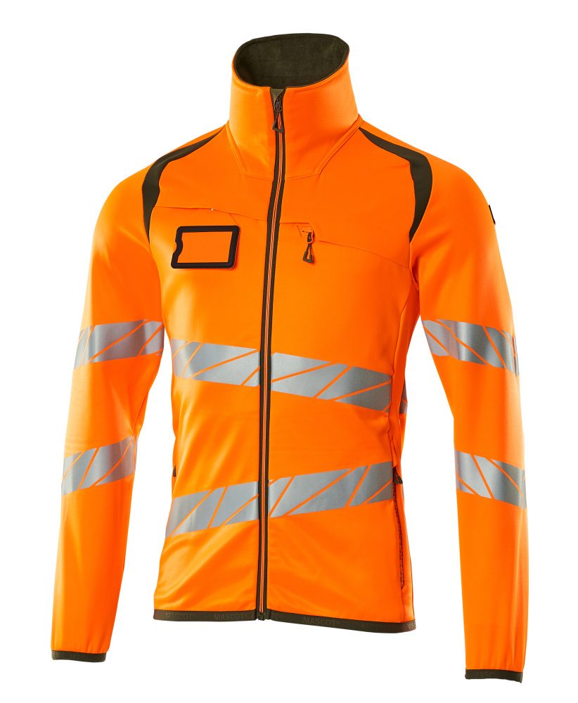 Fleecetrui met rits 19103 - 1433 - hi-vis oranje/mosgroen
