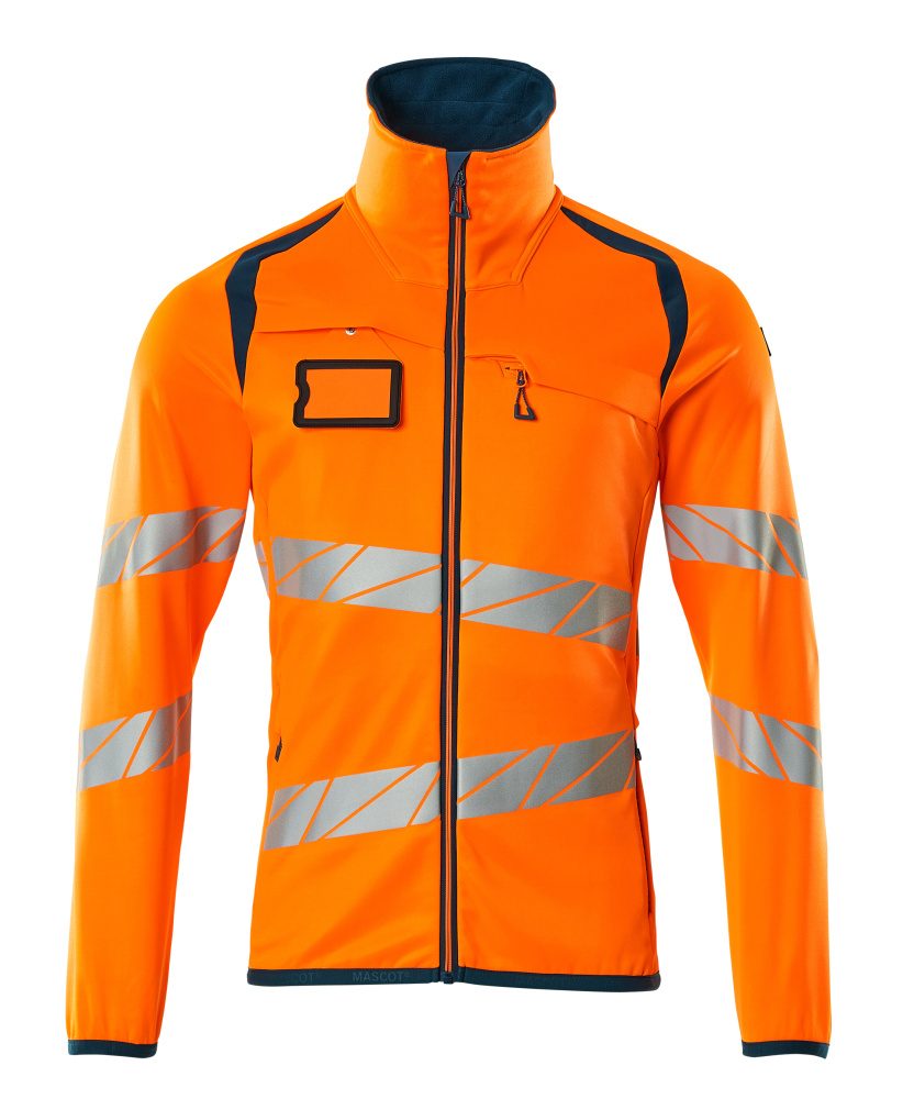 Fleecetrui met rits 19103 - 1444 - hi-vis oranje/donkerpetrol