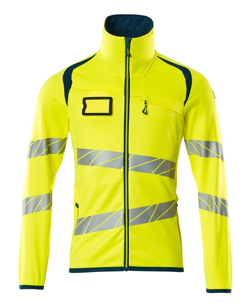 Fleecetrui met rits 19103 - 1744 - hi-vis geel/donkerpetrol