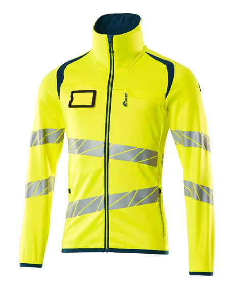 Fleecetrui met rits 19103 - 1744 - hi-vis geel/donkerpetrol