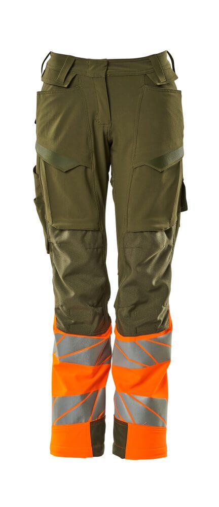 Broek met kniezakken Dames 19178 - 3314 - mosgroen/hi-vis oranje