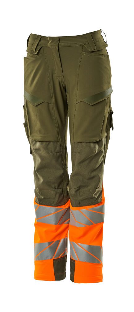 Broek met kniezakken Dames 19178 - 3314 - mosgroen/hi-vis oranje