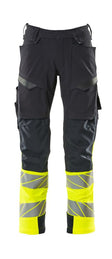 Broek met kniezakken 19179 - 01017 - donkermarine/hi-vis geel