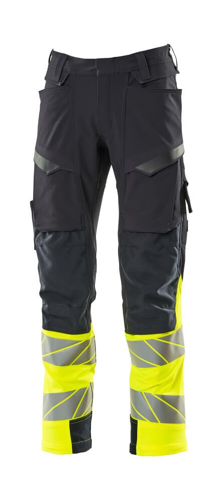 Broek met kniezakken 19179 - 01017 - donkermarine/hi-vis geel