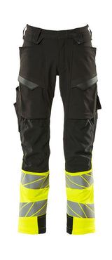 Broek met kniezakken 19179 - 0917 - zwart/hi-vis geel