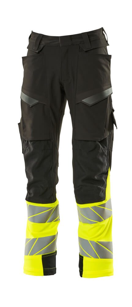 Broek met kniezakken 19179 - 0917 - zwart/hi-vis geel