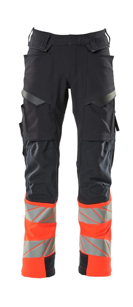 Broek met kniezakken 19179 - 10222 - donkermarine/hi-vis rood