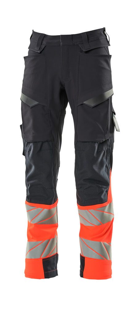 Broek met kniezakken 19179 - 10222 - donkermarine/hi-vis rood