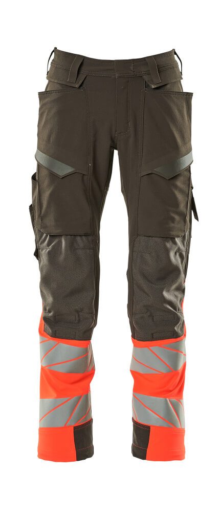 Broek met kniezakken 19179 - 18222 - donkerantraciet/hi-vis rood