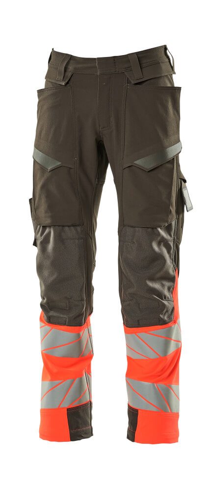 Broek met kniezakken 19179 - 18222 - donkerantraciet/hi-vis rood