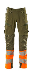 Broek met kniezakken 19179 - 3314 - mosgroen/hi-vis oranje
