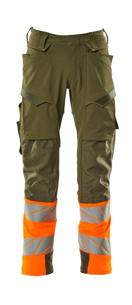 Broek met kniezakken 19179 - 3314 - mosgroen/hi-vis oranje