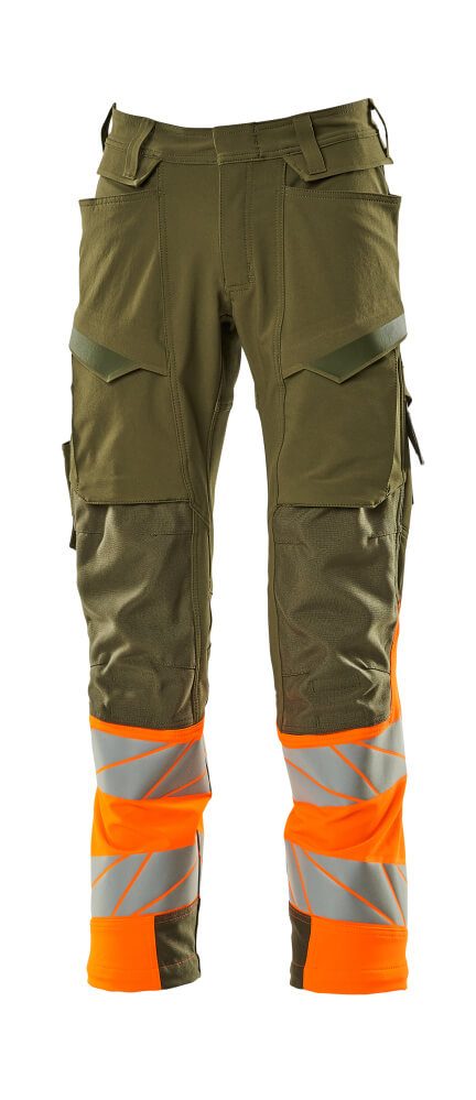 Broek met kniezakken 19179 - 3314 - mosgroen/hi-vis oranje