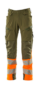 Broek met kniezakken 19179 - 3314 - mosgroen/hi-vis oranje