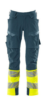 Broek met kniezakken 19179 - 4417 - donkerpetrol/hi-vis geel