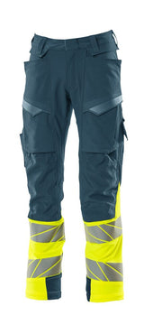Broek met kniezakken 19179 - 4417 - donkerpetrol/hi-vis geel