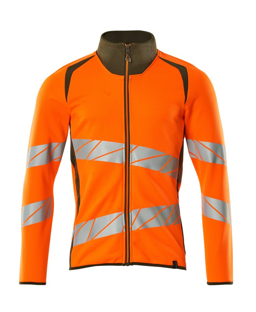Sweatshirt met rits 19184 - 1433 - hi-vis oranje/mosgroen