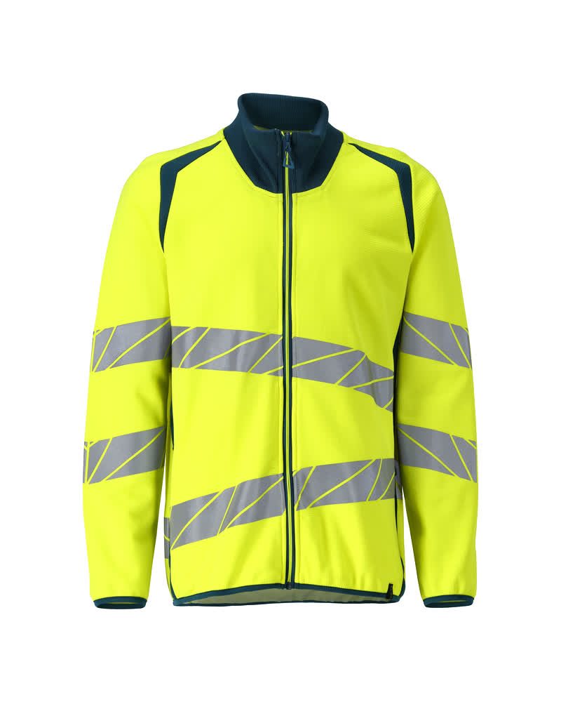 Sweatshirt met rits 19184 - 1744 - hi-vis geel/donkerpetrol