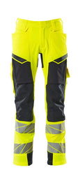 Broek met kniezakken 19279 - 17010 - hi-vis geel/donkermarine