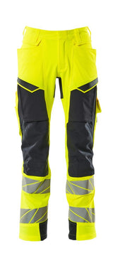 Broek met kniezakken 19279 - 17010 - hi-vis geel/donkermarine