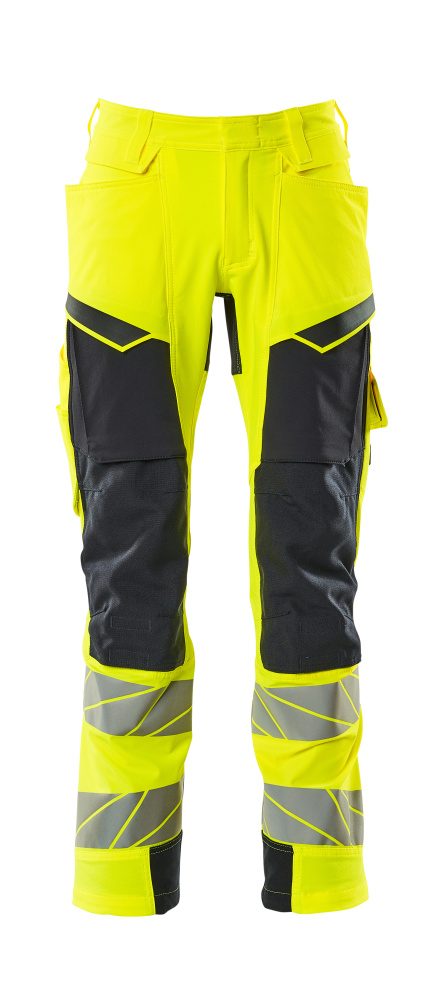 Broek met kniezakken 19279 - 17010 - hi-vis geel/donkermarine