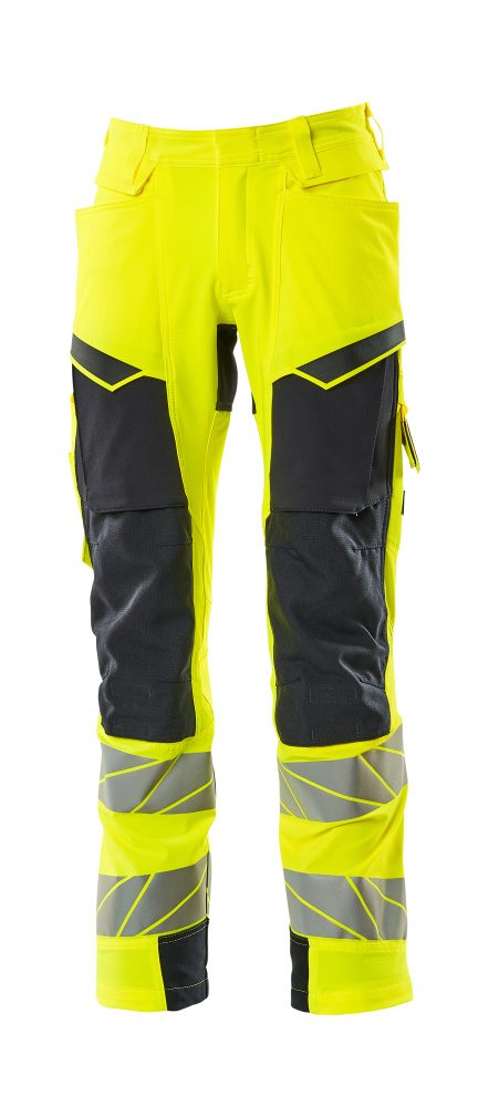 Broek met kniezakken 19279 - 17010 - hi-vis geel/donkermarine
