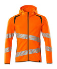 Capuchontrui met rits 19284 - 1433 - hi-vis oranje/mosgroen